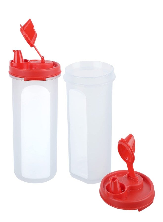Cutting EDGE Smart Oil Dispenser Storage Air-Tight & Leak Resistant Plastic Round Modular Container - for Vinegar, Sauces, Refined Oils- Easy Flow, BPA Free (585 ML, Set of 2, Red) - Image 3